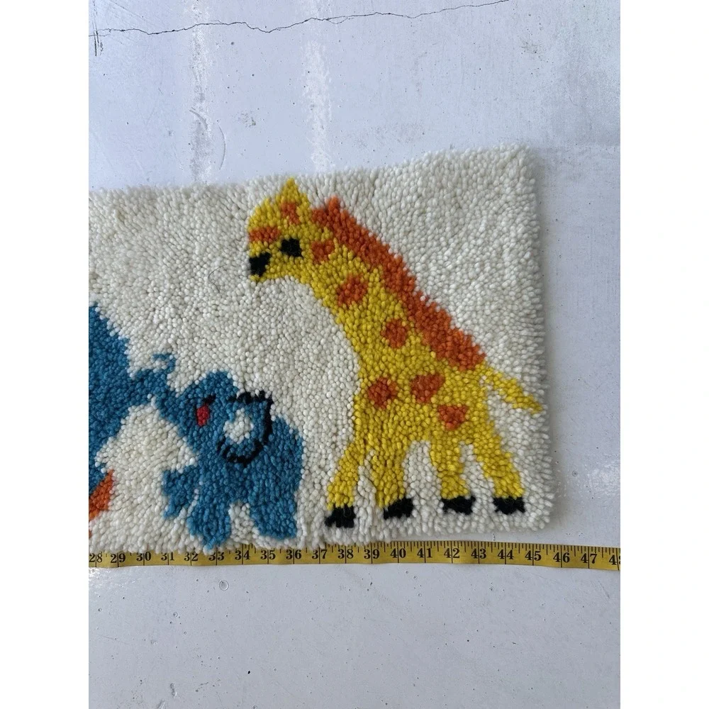 Vintage‎ 1970s Noah's Ark Yarn Latchhook - Elephant Giraffe Rug Or Decor